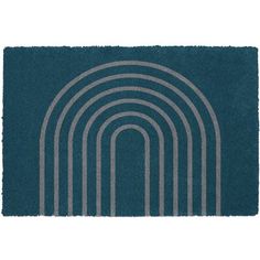 a blue rug with an arch design on the front and back side, in grey