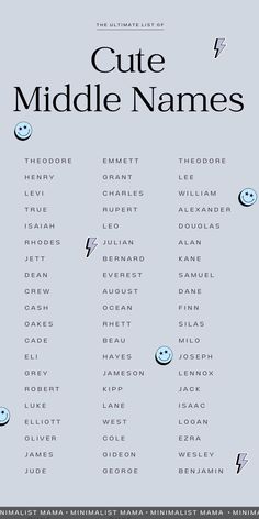 a poster with words that say cute middle names