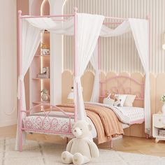 PRICES MAY VARY. 【Twin Size Canopy Bed Frame】Dimensions: 77.95"x 36.22" x77.56"(L*W*H),Canopy poles Height: 77.56inch. A modern and stylish adding to any room. Perfect for kids,teens and adults. 【Elegant Canopy Bed】: This twin bed frames features with clean metal lines and elegant headboards and footboard. Upgraded design with four posts and canopy top, allowing for customization with decorative curtains and lights to build your dream room. 【Sturdy &Durable】: The platform bed frame is designed 1 Princess Canopy Bed, Princess Canopy, Metal Canopy Bed, Canopy Bed Frame, White Bed Frame, Twin Bed Frame, Mattress Foundation, Four Poster, Metal Platform Bed