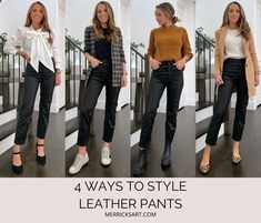 4 Leather Pants Outfits - Merrick's Art Hollywood Fancy Dress, Leather Jeans Outfit, Leather Pants Outfit Winter, Leather Pants Outfit Going Out, Black Ripped Jeans Outfit, Leather Pants Outfits, Style Leather Pants, Smart Casual Women Outfits, Feminine Shirts