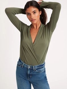 Threadsoft Wrap Top | Banana Republic Easter Clothes, Wrap Front Top, Long Sleeve Wrap Top, High Rise Style, Top Banana, High Waist Fashion, Long Sleeve Jersey, Wrap Sweater, Wrap Top