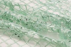 Beads, sequins, and embroidery on a mint green tulle. Green Tulle, Embroidered Tulle, Mint Green, All The Colors, Mint, Embroidery, Beads, Green, Fabric