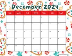 the december calendar is shown with candy and candies on it, as well as christmas decorations