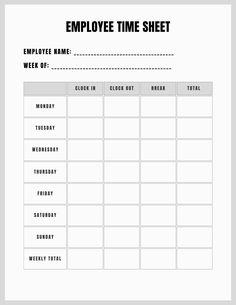 employee time sheet template for employees to use in the office or at work hoursheet