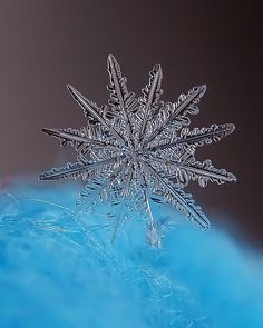 a snowflake is shown on top of a blue surface