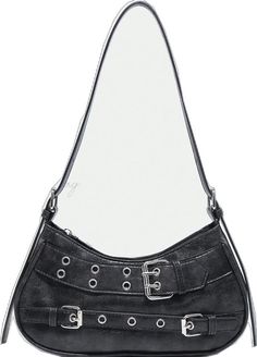 Black Alternative Style Bag With Zipper Closure, Alternative Style Black Bag With Zipper Closure, Y2k Black Bag For Streetwear, Retro Black Shoulder Bag For School, Black Punk Style Shoulder Bag For School, Alternative Style Black Shoulder Bag With Zipper, Y2k Black Everyday Shoulder Bag, Black Alternative Style Bags With Hardware, Y2k Style Black Shoulder Bag For Everyday