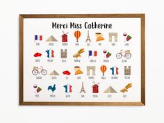 a framed poster with the words merri misss catheine written in different languages