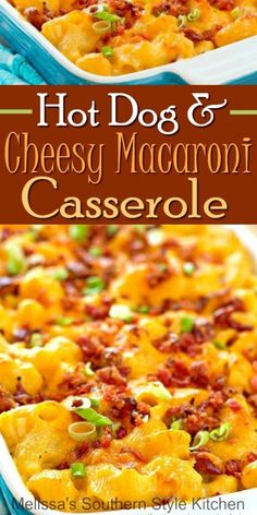 hot dog and cheesy macaroni casserole with bacon