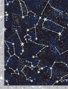 "The constellation fabric by the yard features a navy blue background with glow in the dark stars. By Timeless Treasures Constellations Midnight Glow in the dark Fabric Colors include: white and shades of blue.  Uses: Perfect for quilting, apparel and home decor accents. Washing Instructions: Machine Wash Cold / Tumble Dry Low  Size: 42\" wide by 1/4 yard 42\" wide by 1/2 yard 42\" wide by 1 yard Any Questions about this fabric, simply hit the \"Ask a Question\" button next to the price and I wi Galaxy Fabric, Star Constellations, Fabric Pictures, Dark Star, Black And White Fabric, Navy Background, Navy Blue Background, Art Gallery Fabrics, Timeless Treasures