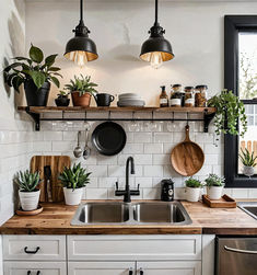 the kitchen is clean and ready to be used as a place for potted plants