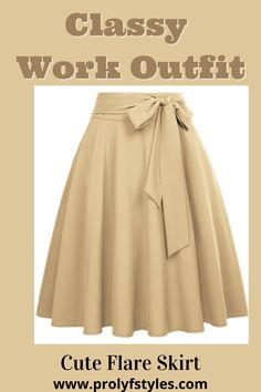 A combination of comfort and sophistication, this khaki flare skirt is the perfect classy look for women's work outfit ideas. This cute a-line skirt is an affordable work outfit for women's work wear. A stylish high waist skirt is a cute work outfit for ladies' office wear. This simple business casual outfit is elegant workwear for women's chic styles. Trendy professional outfits, modern office outfits for women casual work clothes. Trendy office fashion, #womenstyles #fashion #womensoutfit Trendy Professional Outfits, Business Casual Skirts, Simple Business Casual Outfits, Simple Business Casual, Elegant Workwear, Women's Work Wear, Affordable Work Clothes, Business Casual Skirt, Elegant Midi Skirt