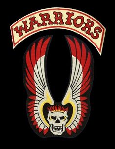 an embroidered patch with the words, warriors on it and a skull in the middle