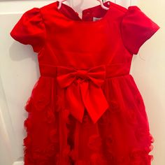 Toddler Dress. Red With Bow. Never Worn. 2t Cute Red Holiday Dress For Dress-up, Red Short Sleeve Winter Dresses, Cute Red Holiday Dress, Cute Red Dress For Dress-up Occasions, Red Short Sleeve Holiday Dress, Cute Fitted Red Holiday Dress, Toddler Dress, Dress Red, Kids' Dresses