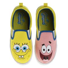 Dive into double the fun with these officially licensed Nickelodeon SpongeBob SquarePants Slip-On Sneakers for Little and Big Kids! Perfect for adventures in Bikini Bottom or beyond, these comfy canvas sneakers boast a unique mismatched design. One shoe features a bold and colorful SpongeBob graphic, while the other showcases everyone's favorite lazy starfish, Patrick. The easy slip-on design makes getting ready a breeze, while the durable rubber sole ensures excellent traction for all-day play. Patrick And Spongebob, Aye Aye Captain, Bob Shoes, Nickelodeon Spongebob, Aye Aye, Shoes For Kids, Sponge Bob, Closed Toe Shoes, Spongebob Squarepants