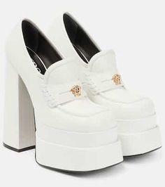 Loafer Pumps, Versace Style, Heels Outfits, Platform Loafers, White Pumps, Penny Loafer, Penny Loafers, Old Money, Bag Making