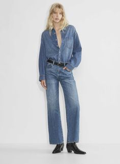 Denim Forum Jeans, Classic Denim Shirt, Denim Button Up Outfit, Aritzia Basics, Trench Coat And Jeans, Copenhagen Outfits, Denim Shirt Outfits, Denim Shirt Women, Style Themes