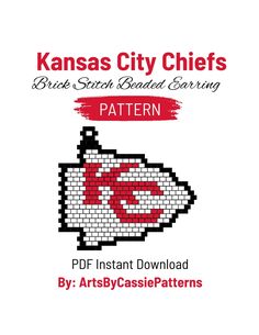 "Kansas City Chiefs Brick Stitch Earring Pattern! 1 PDF file included This is a digital PATTERN ONLY. No physical item will be sent. Materials are not included. The pattern is intended for those who have experience with brick stitch. This pattern does not include a tutorial on how to do the stitch. The colors used in this PDF pattern are not identical to the color of Miyuki Delica Seed Beads suggested in the PDF file. Feel free to select the colored beads you feel would look best.  Pattern Includes:  --List of supplies needed --Pattern Preview --Bead Legend (with colors and counts) --Bead Graph --Word Chart Miyuki Delica Seed Beads 11/0 Colors: 3 Width: 1.25 Length: 1.5\" This pattern was designed by me and is for personal use only. Do not share, sell, or copy this pattern. You may sell fi Nfl Beaded Earrings, Kansas City Chiefs Beaded Earrings, Chiefs Perler Beads, Kc Chiefs Beaded Earrings, Free Seed Bead Patterns Tutorials, Kansas City Chiefs Craft, Brick Stitch Pattern Earring, Beaded Crosses, Brick Stitch Earring