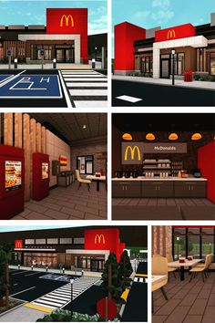 four different views of a mcdonald's fast food restaurant