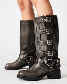 ROCKY Brown Distressed Knee High Moto Boots | Women's Boots – Steve Madden