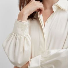 It’s Brand New. Cotton Blouse With Embroidered Cuffs For Work, Cotton Tops With Embroidered Cuffs For Work, Cotton Top With Embroidered Cuffs For Work, Long Sleeve Tops With Embroidered Cuffs For Work, Collared Tops With Embroidered Cuffs For Work, Elegant Tops With Embroidered Cuffs, Spring Workwear Shirt With Embroidered Cuffs, Workwear Blouse With Embroidered Cuffs, Elegant Blouse With Embroidered Cuffs