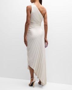 A.L.C. Delfina Pleated Long Asymmetric One-Shoulder Dress | Neiman Marcus Spring Party One Shoulder Pre-draped Dress, Pleated Sleeveless Pre-draped Evening Dress, One-shoulder Fitted Pleated Evening Dress, Pre-draped One Shoulder Maxi Dress For Party, Pre-draped Evening Dress With Pleated Back For Party, Evening Dress With Ruched Detail And Asymmetrical Neckline, Ruched Evening Dress With Asymmetrical Neckline, Pre-draped One Shoulder Ruched Evening Dress, Pleated Draped Maxi Dress For Formal Occasions