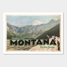 Greetings from Montana!Celebrate the state of Montana, whether you’re from there, you’ve been there, or you want to go there! This vintage-postcard style design gives a modern twist to a retro look. -- Choose from our vast selection of art prints and posters to match with your desired size to make the perfect print or poster. Pick your favorite: Movies, TV Shows, Art, and so much more! Available in mini, small, medium, large, and extra-large depending on the design. For men, women, and children. Travel Postcard Design, Montana Stickers, Vintage Postcards Travel, Big Sky Country, Travel Postcard, Design Sticker, Postcard Design, Old Postcards, Vintage Postcard