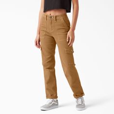 Women's Cuffed Utility Pants - Dickies US, Brown Duck Cuffed Cargo Pants, Cargo Pants Brown, Dickies Women, Pants Brown, Utility Pants, Carpenter Pants, Work Shirts, Bottom Clothes, Work Pants