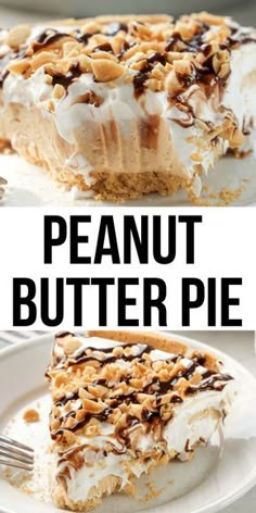 a piece of no bake peanut butter pie on a plate