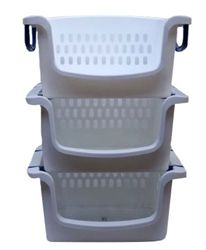 three plastic baskets stacked on top of each other