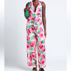 A Fabulously Colorful And Feminine Jumpsuit .. Pink Feminine Jumpsuits And Rompers For Summer, Feminine Pink Jumpsuits And Rompers For Summer, Chic Pink Halter Neck Jumpsuit, Pink Floral Print V-neck Jumpsuit/romper, Pink Floral Print V-neck Jumpsuit, Chic Multicolor Jumpsuits And Rompers For Spring, Spring Floral Print Pink Jumpsuits And Rompers, Pink Floral Print Jumpsuits And Rompers For Spring, Spring Pink Floral Print Jumpsuits And Rompers