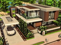 The Sims Resource - Modern Family House Sims 4 Houses Large, Mid Century Bloxburg House, Modern Sims House, Family House Sims 4, Sims 4 Residential Lots, Sims3 House, Sims 4 Family House, Black Modern House, Sims 4 Interior