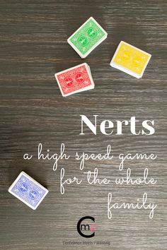 the words nerds on top of four different colored cards