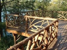 an image of a wooden bridge with trees in the background and text that reads, 5 the cracked ice'deck railing