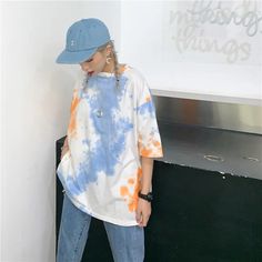 Loose Tie Dye Graphic Short Sleeve Shirt – Tomscloth Pastel Goth Aesthetic Outfit, Couples Summer, Loose Tie, Harajuku Style, Baby Tees Y2k, Y2k Baby Tee, Summer Instagram, Tie Dye Shorts, Street Outfit