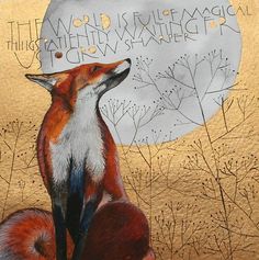 a painting of a fox with the words world wide magic written on it's back