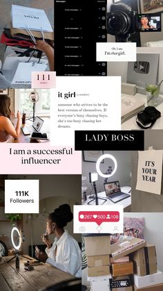 a collage of different images with the words lady boss on them