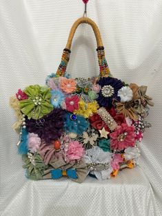 Flower Bag,handmade Handbag,jeweled Custom Tote,handbag,bling Purse,bead Tote,rhinestone Handbag,statement Bag,shabby Chic,custom Made Purse - Etsy Unique Handmade Party Bag, Bohemian Handheld Embellished Bag, Embellished Multicolor Tote Shoulder Bag, Unique Beaded Bags For Everyday Use, Multicolor Embellished Tote Shoulder Bag, Unique Beaded Everyday Bags, Bohemian Party Tote Bag, Unique Handmade Bags, Bling Purses