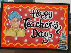 a happy teacher's day sign with an image of a man in blue turban