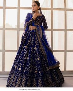 Bollywood Replica LehengaBollywood Model Velvet Embroidery wedding lehenga in blue color Lehenga Fabric :- VelvetLehenga Inner :- Micro SilkLehenga Work :- Multi Needle Work, coding Work, Embroidery Work, Zari Work, Less (Semi Stitched)Dupatta Fabric:- Heavy Butterfly Net With Fancy Border Less Work Blouse Fabric :- VelvetBlouse Work:- Sequence 3mm Work, Multi Needle Work, coding Work, Embroidery Work, Zari Work  (Blouse:-Unstitched)Shipping time is 5-7 days.Buy this Lehenga at Kollybollyethnics and make your occasion very special !!. With Express Free Shipping and Custom Stitching, Shop Bollywood Model Velvet Embroidery wedding lehenga in blue color online at kollybollyethnics from India with free worldwide shipping. Blue Bridal Lehenga, Velvet Choli, Royal Blue Lehenga, Chaniya Choli Wedding, Velvet Lehenga, Indian Lehenga Choli, Lehenga Choli Wedding, Blue Lehenga, Lehenga Online