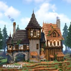 EPIC house with a full inside all ready to be built in your world! Medieval Fantasy House, Minecraft Medieval Buildings, Minecraft Fantasy House, Minecraft Medieval House, Minecraft Shops, Minecraft Kingdom, Case Minecraft, Minecraft Mansion