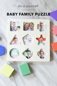 the baby family puzzle is surrounded by colorful pieces