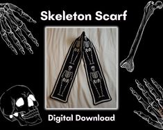 skeleton scarves and bones are featured in this digital image with the caption's description below