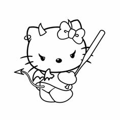 the hello kitty coloring page is shown in black and white, with a bow on her head