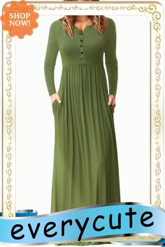 Army Green Long Sleeve Button Down Casual Maxi Dress Long Jersey Dress, Modest Dresses For Women, Casual Maxi Dress, Modest Bridesmaid Dresses, China Dress, Green Long Sleeve, Wholesale Dress, Dresses By Length, Long Sleeve Jersey