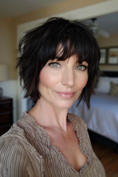 43 Short Shag With Bangs Hairstyles For Every Face Shape Haircuts With Bangs Round Face, Bob Hairstyles For Straight Hair, Shaggy Haircuts With Bangs, Short Hair For Round Face, Short Shaggy Haircuts