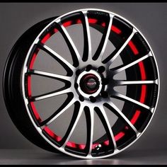 a wheel with red and black stripes on it