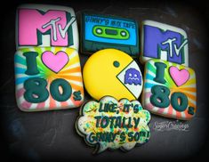 decorated cookies with the words, i love 80's and 80s's written on them