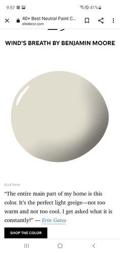 an image of a white paint with the words wind's breath by benjamin moore