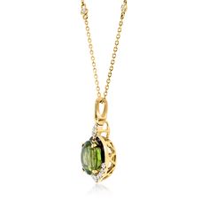 Ross-Simons - 2.90ct Peridot, .16ct t. w. Diamond Pendant Necklace, Onyx. 16". Unlock the vibrant side of your style with this stunning 2.90 carat round peridot pendant necklace. Framed by .16 ct. t. w. round brilliant-cut diamonds and bold 8x1.5mm carved onyx borders, this 14kt yellow gold statement is sure to get you noticed. Cable chain includes a 2" extender. Lobster clasp, onyx, diamond and peridot pendant necklace. Peridot birthstones are the perfect gift for August birthdays. August Birthdays, Peridot Birthstone, August Birthday, Peridot Pendant, Diamond Pendant Necklace, Round Brilliant Cut Diamond, Cable Chain, Diamond Pendant, Round Brilliant