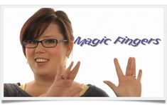 a woman wearing glasses making the vulcan sign with her hand and saying, magic fingers